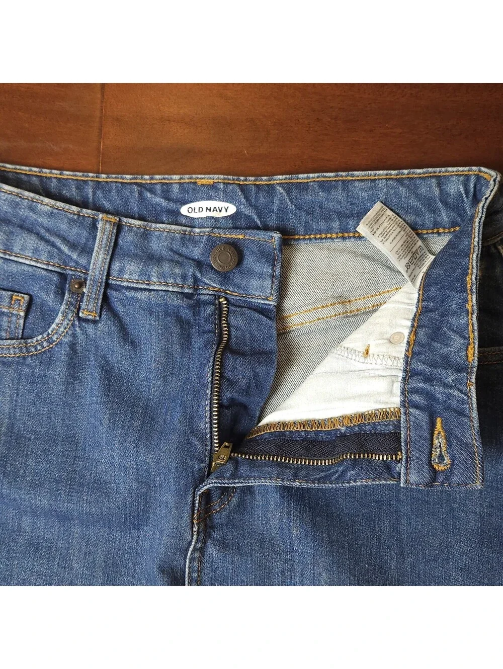 Old Navy  Distressed Straight Denim Skirt Women Size 4 Medium Wash Blue Classic